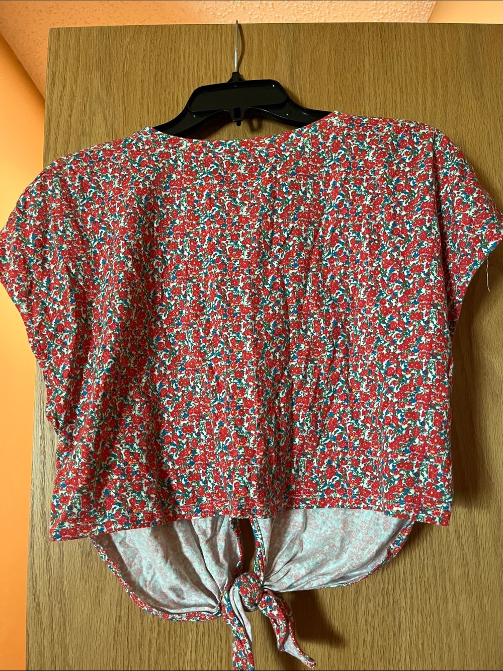 Zara Red Floral Tie-Front Crop Tee - Picture 2 of 2